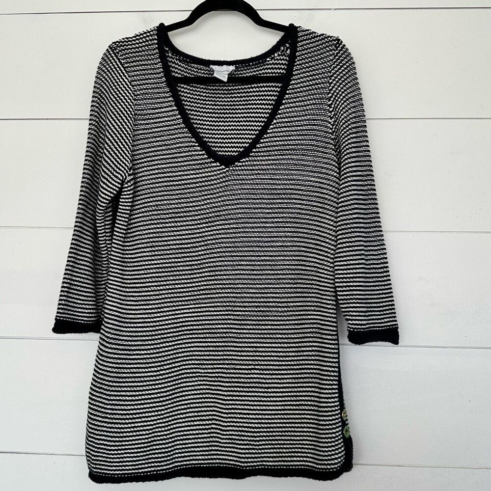 Soft Surroundings Women’s Medium Blue White Nautical Sweater Cotton Acrylic